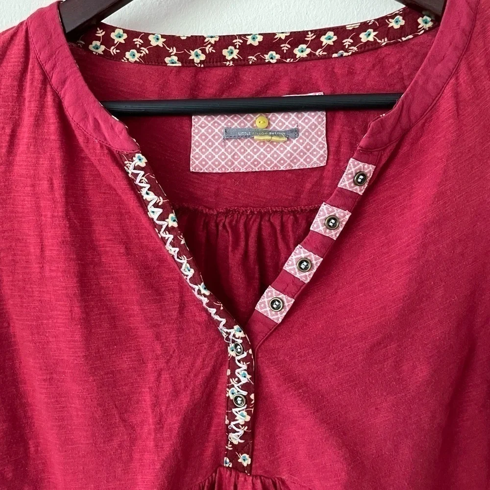 Anthropologie Red Cropped Henley Long Sleeve